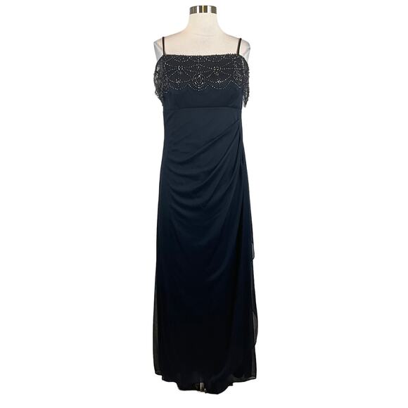 XSCAPE Off the Shoulder Beaded Long Chiffon Evening Gown Blue Size 16 Dress - Picture 1 of 12